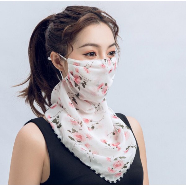 Floral Mask Facemask For Women Anti Uv Dust Sunscreen Neck Guard Outdoor Breathable Riding Mask 3814